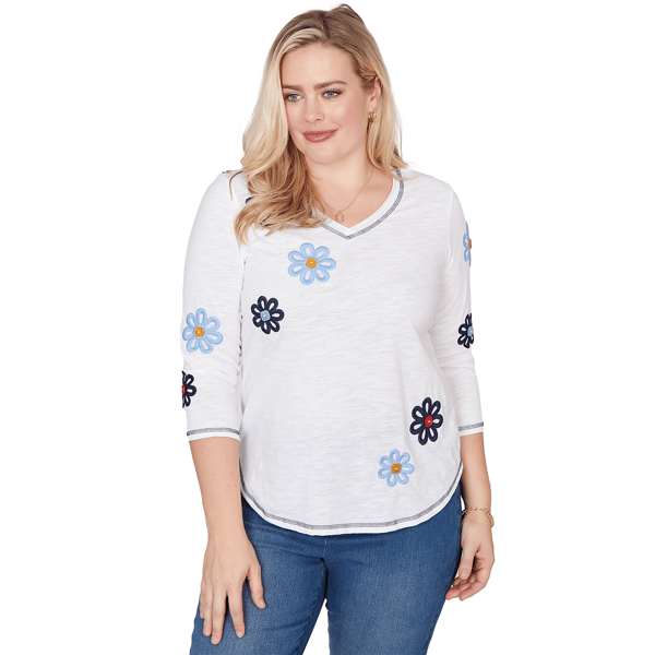 Petite Alfred Dunner Port Side Floral Embroidery Blouse - image 