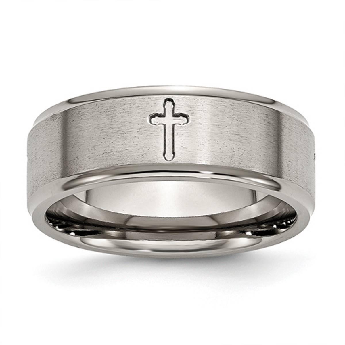 Mens Endless Affection™ 8mm Ridged Edge Cross Wedding Band