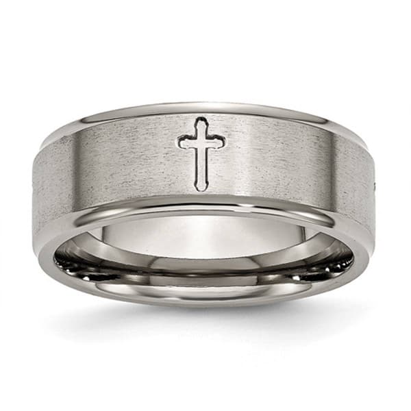 Mens Endless Affection(tm) 8mm Ridged Edge Cross Wedding Band - image 