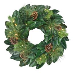 Puleo International 24in. Pre-Lit Magnolia Artificial Wreath