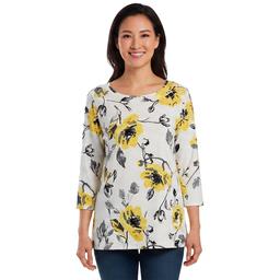 Womens Emily Daniels 3/4 Sleeve Floral Poppy Round Neck Blouse