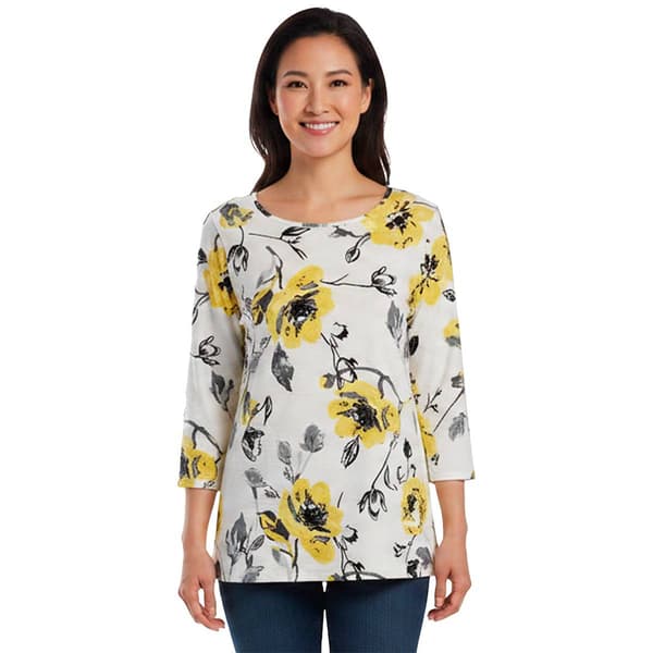 Plus Size Emily Daniels 3/4 Sleeve Floral Poppy Round Neck Blouse - image 