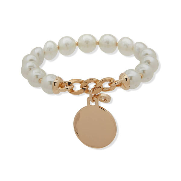 Anne Klein Da Vinci Gold-Tone White Pearl Stretch Bracelet - image 
