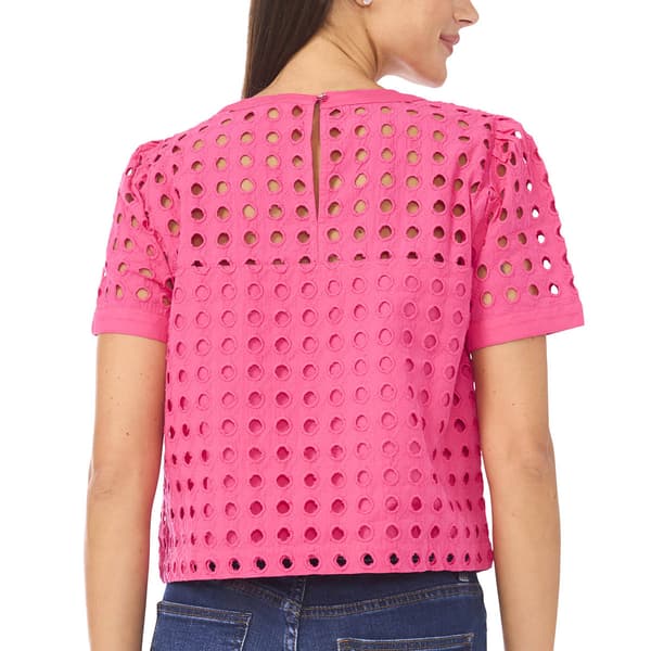 Womens Cece Short Sleeve Solid Circle Eyelet Blouse