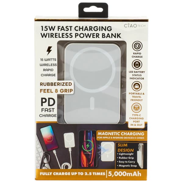 Ciao Tech 5000 MAH Mag Powerbank Charger with Kickstand - White - image 