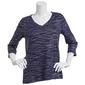 Petite Emily Daniels 3/4 Sleeve Abstract V-Neck Foil Line Tee - image 1