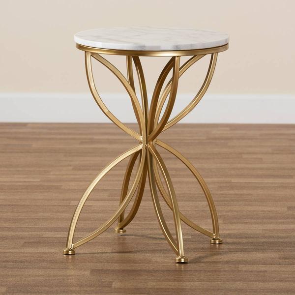 Baxton Studio Jaclyn Gold Metal End Table w/ Marble Tabletop