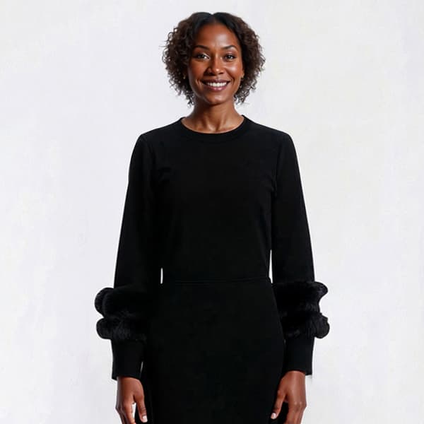 Womens Birch Long Sleeve Fur Trim Cuff Solid Sweater Dress