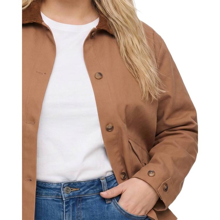 Plus Size NY Collection Solid Barn Jacket with Corduroy Collar