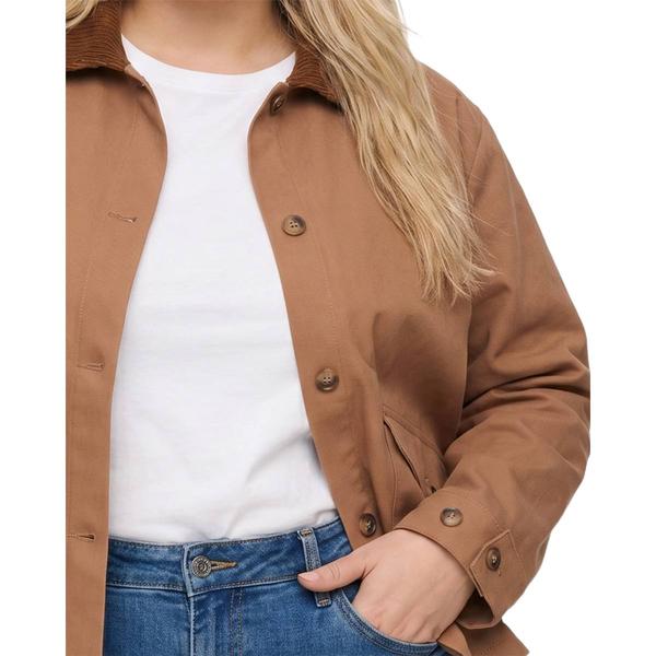 Plus Size NY Collection Solid Barn Jacket with Corduroy Collar