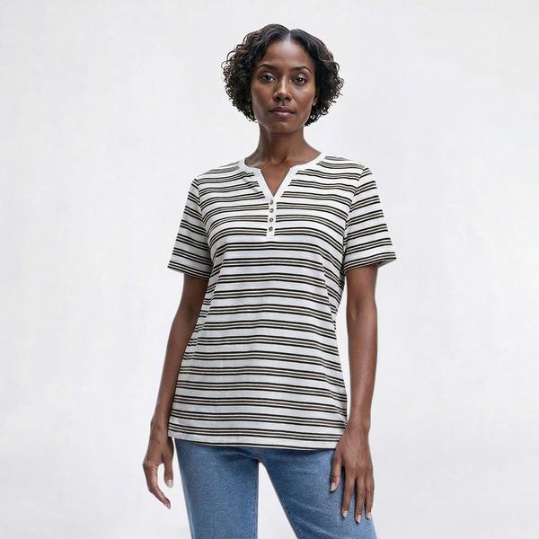 Womens Hasting & Smith Short Sleeve Stripe Henley Tee - image 