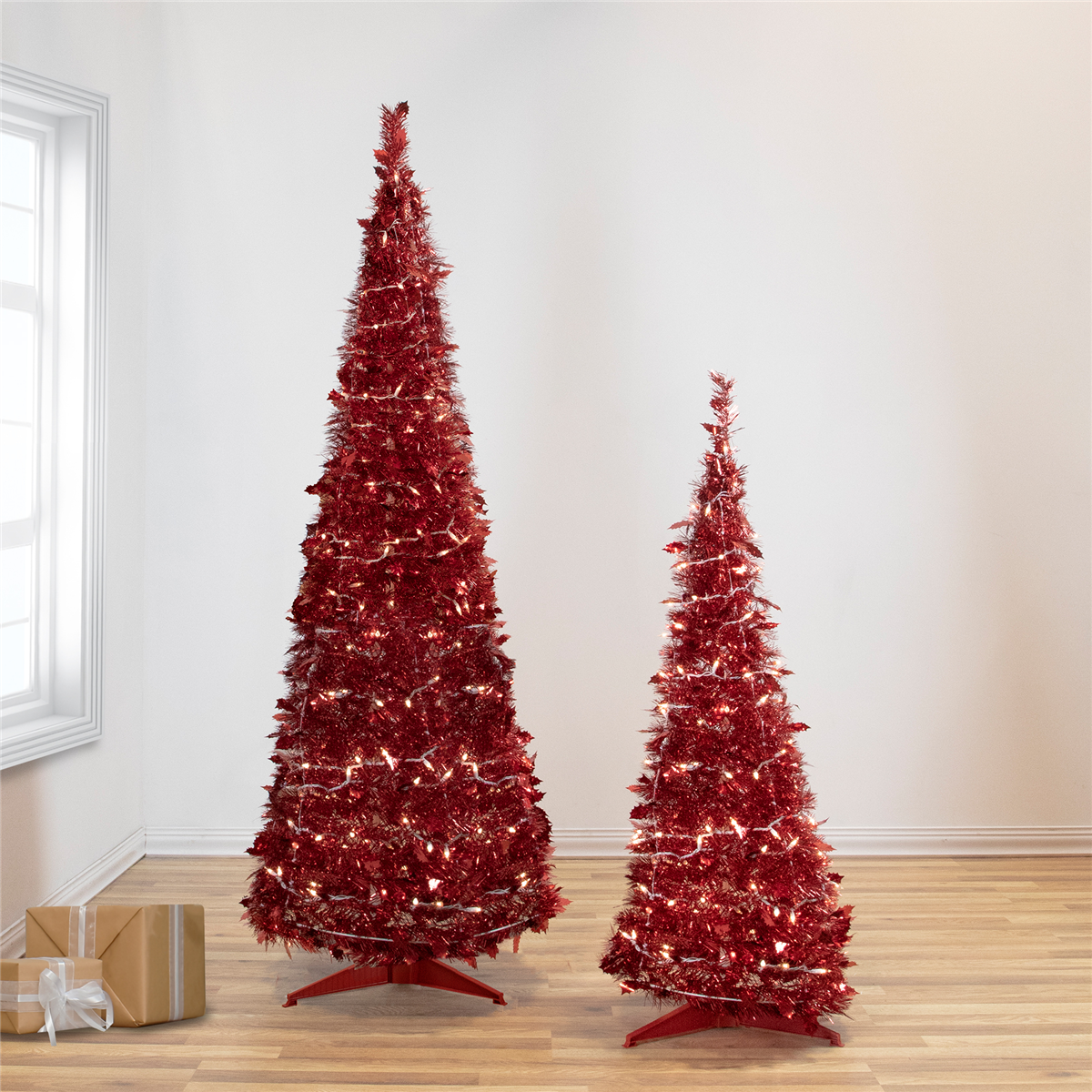 Northlight 4ft. Pre-Lit Red Pop-Up Tinsel Christmas Tree