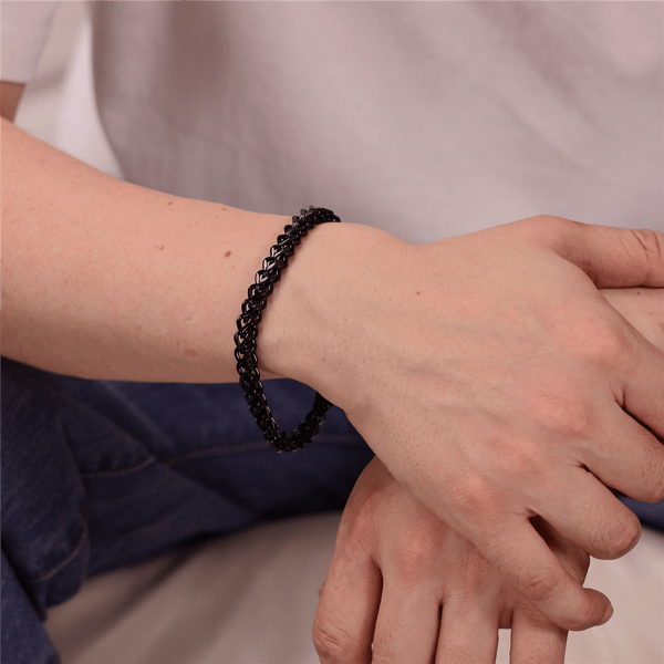 Mens Lynx Black Ion Plated Stainless Steel Foxtail Chain Bracelet