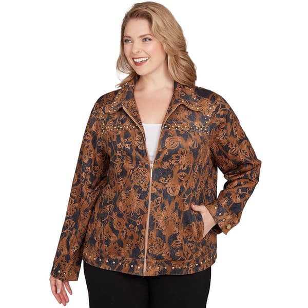Plus Size Ruby Rd. New Neutrals Floral Wrap Suede Jacket