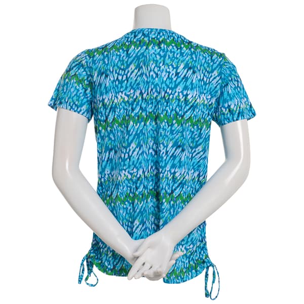 Womens Kiwi Fresh Short Sleeve V-Neck Side Ruched Abstract Tee