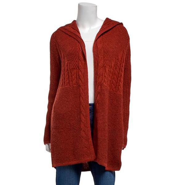 Womens By Design Long Sleeve Cable Knit Hooded Cardigan - image 