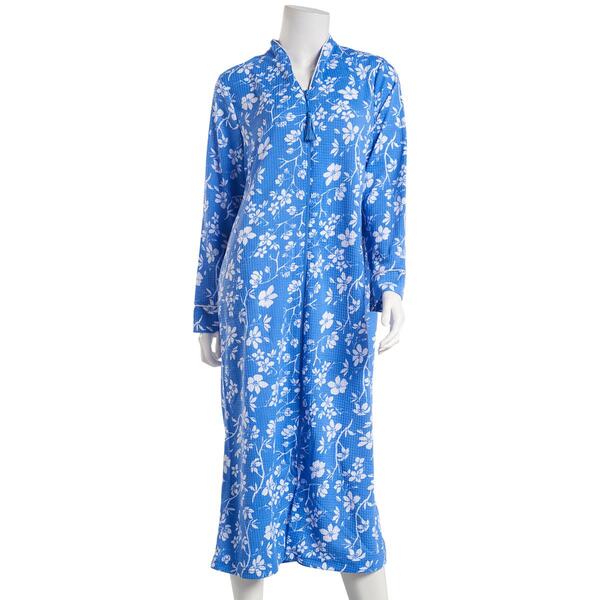 Womens Jasmine Rose Long Sleeve 48in. Floral Knit Zip Robe - image 