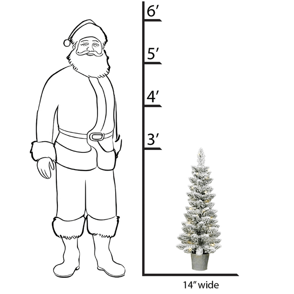 Santa''s Workshop 3ft. Pre-Lit Warm White Flocked Slim Potted Tree
