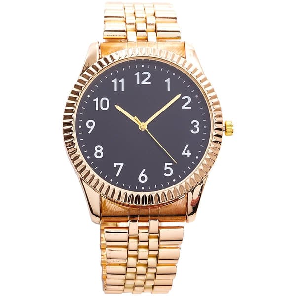 Mens Gold-Tone Black Sunray Dial Metal Watch - 50650G-07-G27 - image 