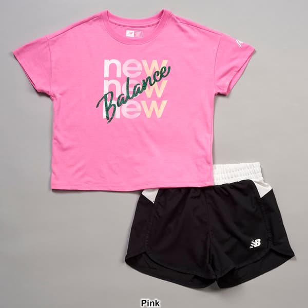 Girls (7-12) New Balance Oversized Shimmer Tee & Woven Shorts Set