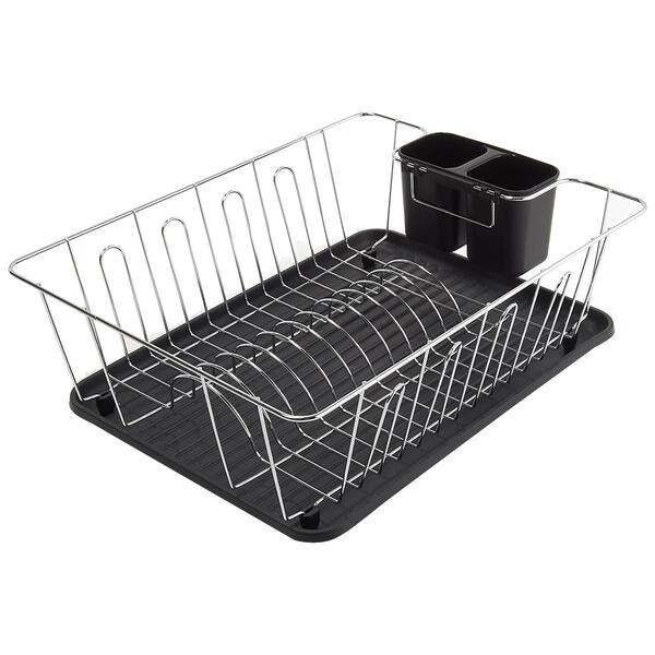 Black and Chrome Metal Wire Dish Rack - image 