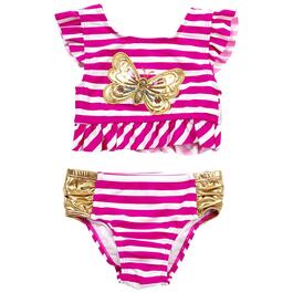 Toddler Girl Flapdoodles 2pc. Butterfly Stripe Swim Set