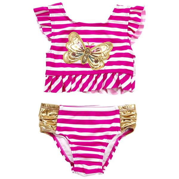 Toddler Girl Flapdoodles 2pc. Butterfly Stripe Swim Set - image 