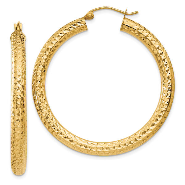 Gold Classics&#40;tm&#41; 14kt. Gold 4mm Diamond Cut Hoop Earrings - image 