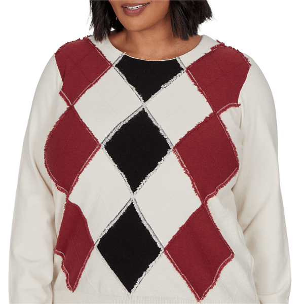 Plus Size Emaline Country Code Long Sleeve Argyle Sweater