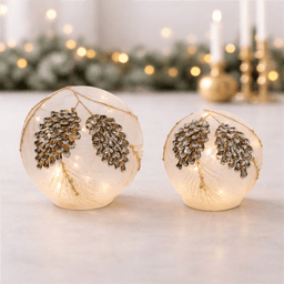 Melrose LED Frosted Pine Cone Globe - Set of 2