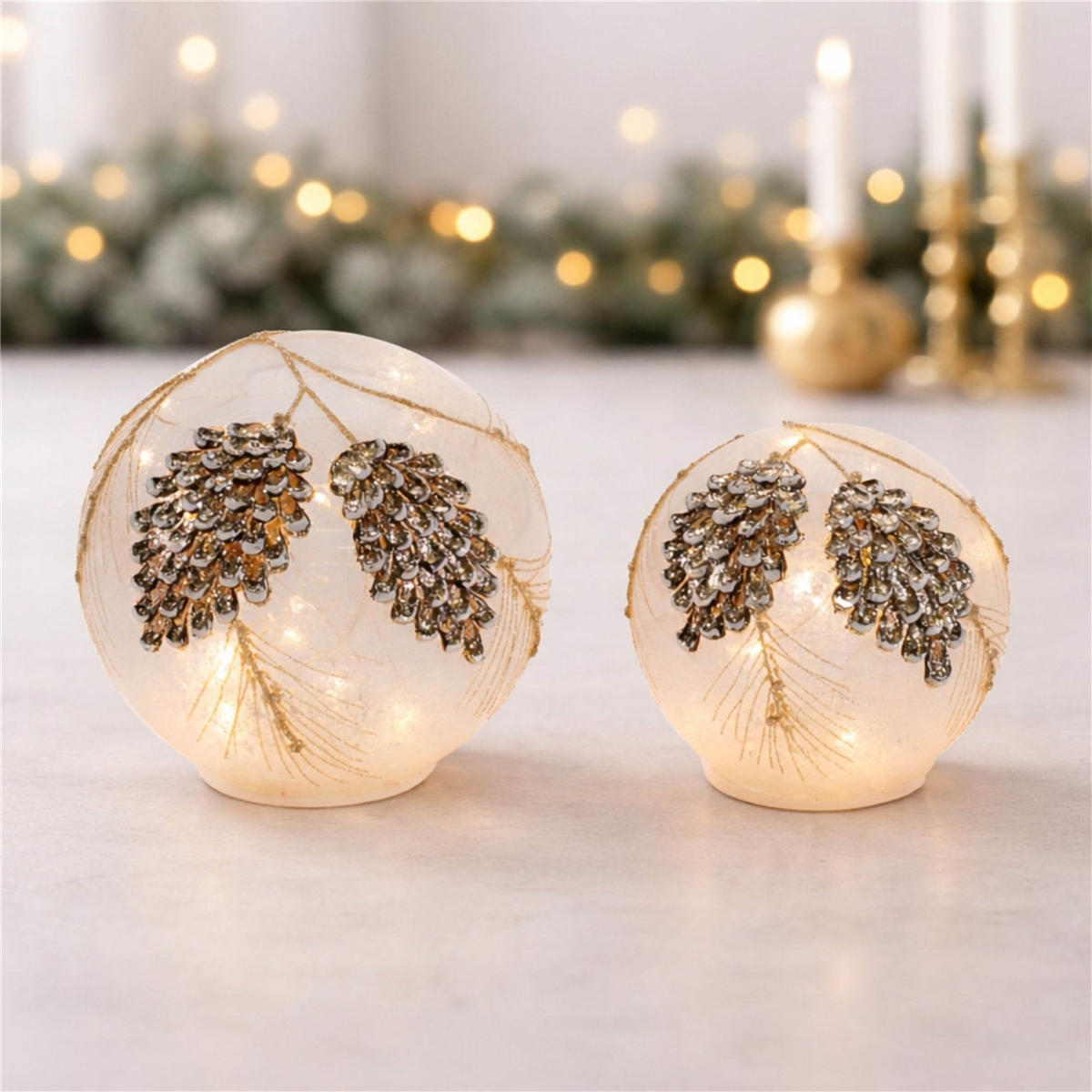 Melrose LED Frosted Pine Cone Globe - Set of 2