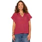 Plus Size Democracy Short Sleeve Ruffle Split Neck Woven Top - image 1