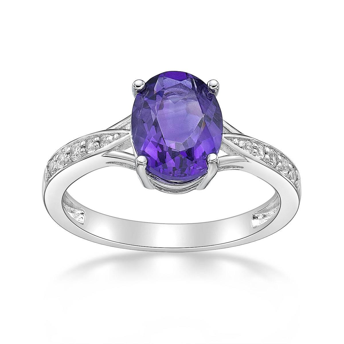 Sterling Silver Ring w/ Amethyst & White Topaz Gemstones