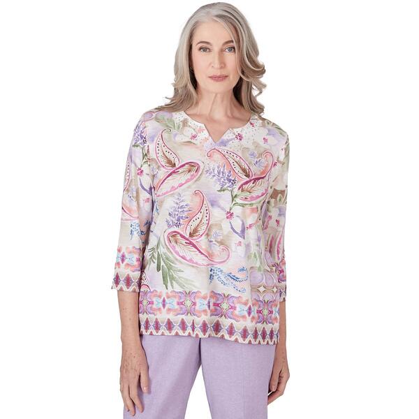 Petite Alfred Dunner Garden Party Paisley Floral Border Top - image 