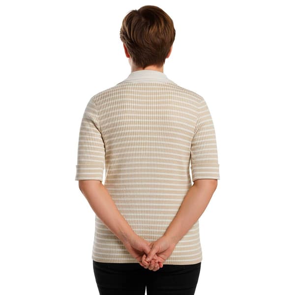 Plus Size Rio & Rian Elbow Sleeve Crochet Collar Stripe Sweater