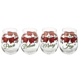 Pfaltzgraff® Berry Red Ribbon Stemless Wine Glasses - Set of 4