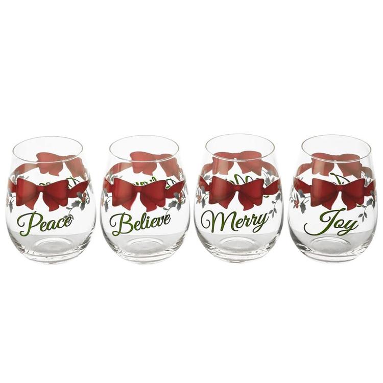 Pfaltzgraff® Berry Red Ribbon Stemless Wine Glasses - Set of 4