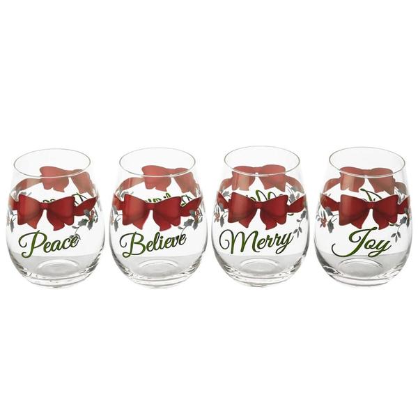 Pfaltzgraff® Berry Red Ribbon Stemless Wine Glasses - Set of 4