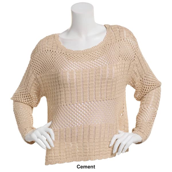 Juniors No Comment Lagoona Open-Stitch Scallop Trim Sweater