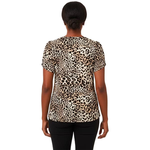 Petite Anne Klein Short Tulip Sleeve Leopard Blouse