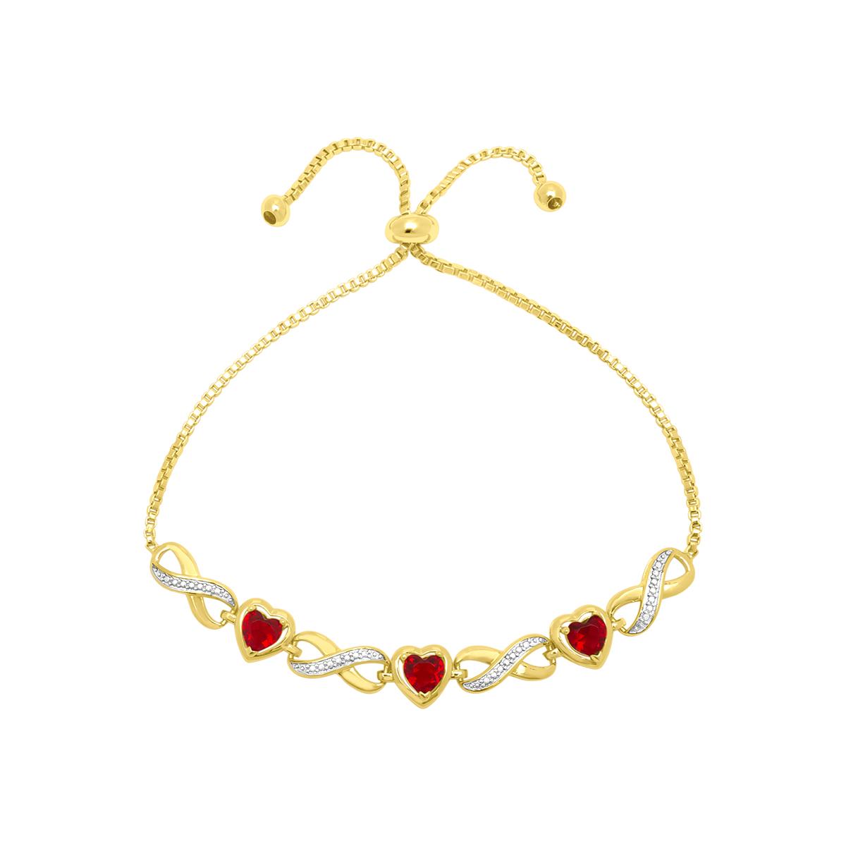 Gold Plated Ruby CZ Heart Infinity Bracelet