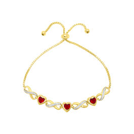 Gold Plated Ruby Cubic Zirconia Heart Infinity Bracelet