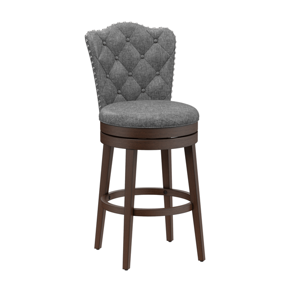 HH2 Home Edenwood Grey Bar Height Swivel Stool with Tufted Back
