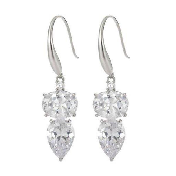 Roman Silver-Tone Oval and Pear Cubic Zirconia Drop Earrings - image 