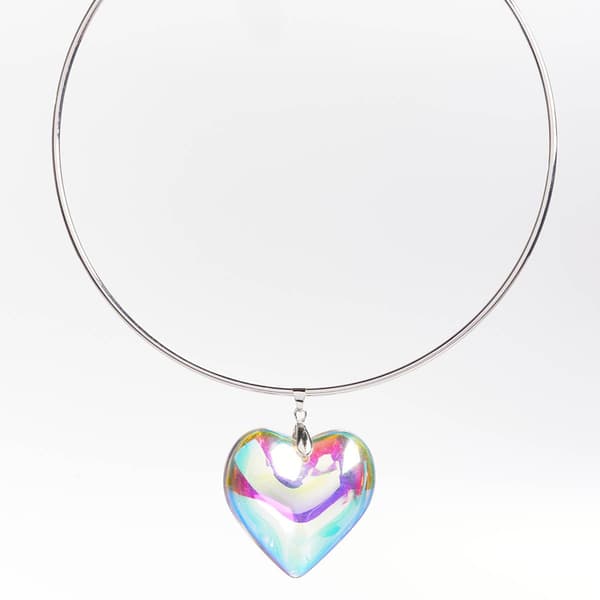 Ashley Silver-Tone Iridescent Heart Pendant Necklace - image 