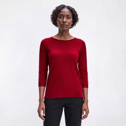 Petite Zac & Rachel 3/4 Sleeve Solid Silver Studded Sweater