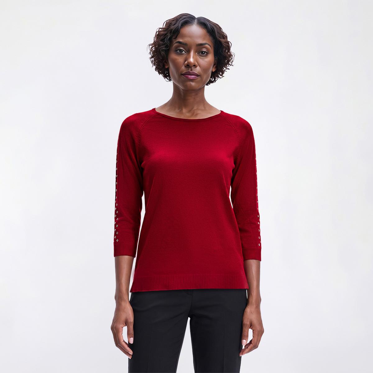 Petite Zac & Rachel 3/4 Sleeve Solid Silver Studded Sweater