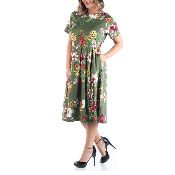 Plus Size 24/7 Comfort Apparel Floral Fit & Flare Dress