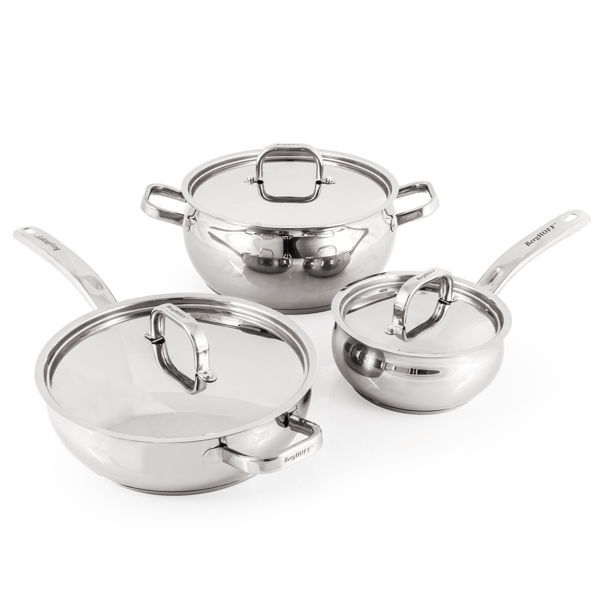 BergHOFF Belly Shape 6pc. Stainless Steel Cookware Set with Lids