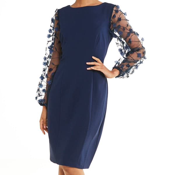 Womens Connected Apparel Sheer Sleeve Solid Sheath Dress